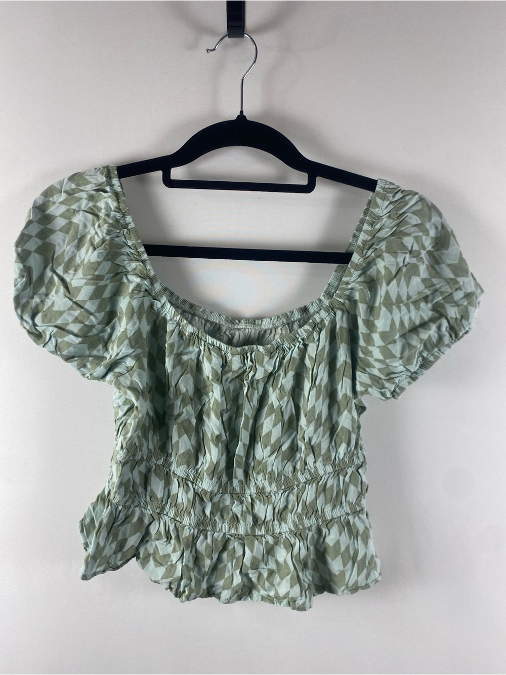 SO Goods for Life Sage Babydoll Smocked Waist Puff Sleeve Top Size M